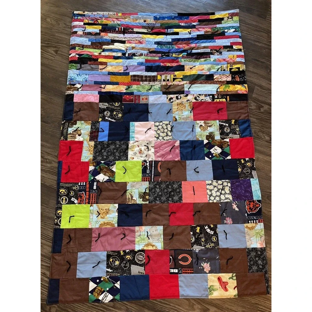 Handmade‎ Hand Quilted Throw / Beach/ Picnic/ Toddler / Crib Quilt 39”x 61” #3